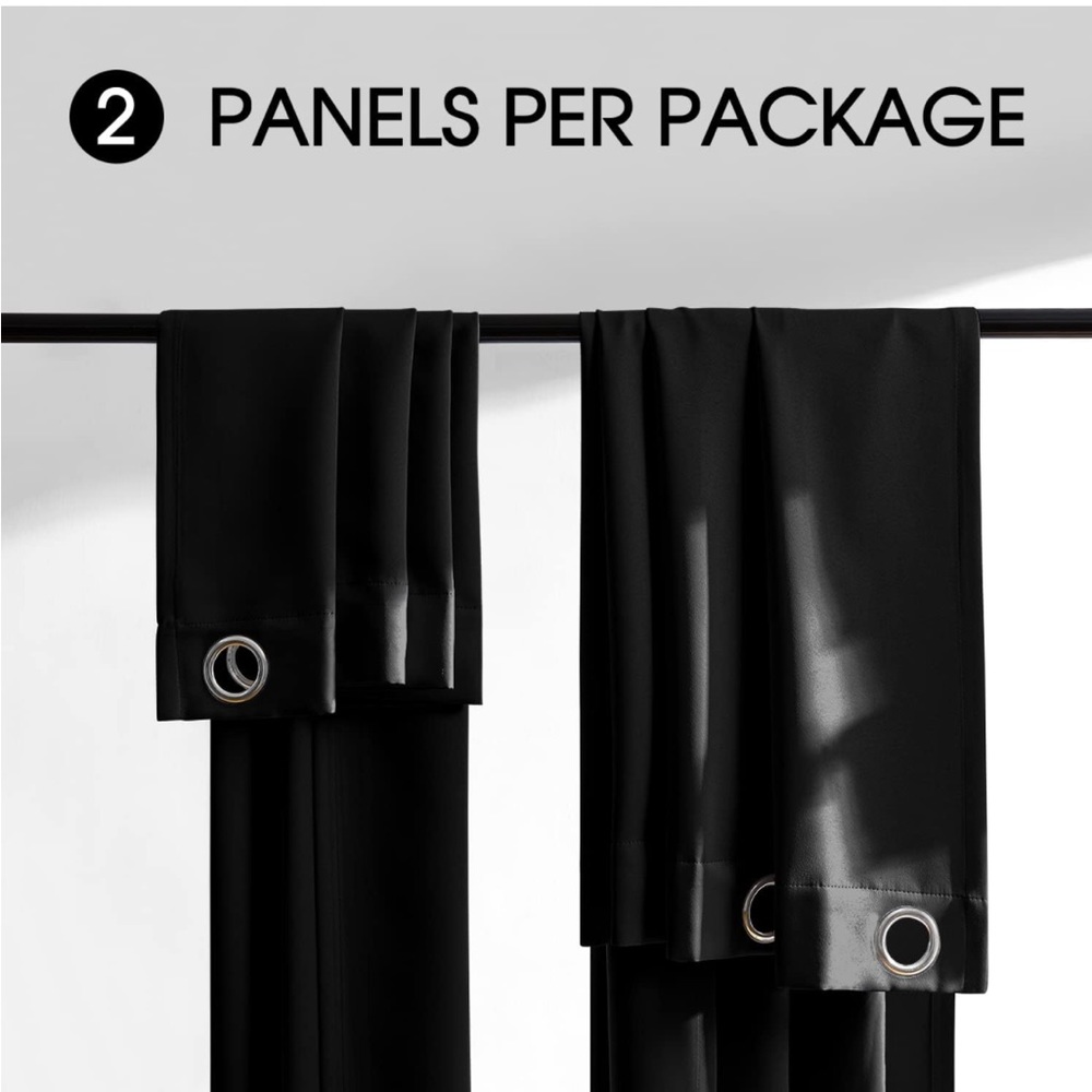 Rutterllow Darkening Blackout Curtains 2 Panel,Grommet Top(42x63 Inch, Black) - Picture 4 of 7